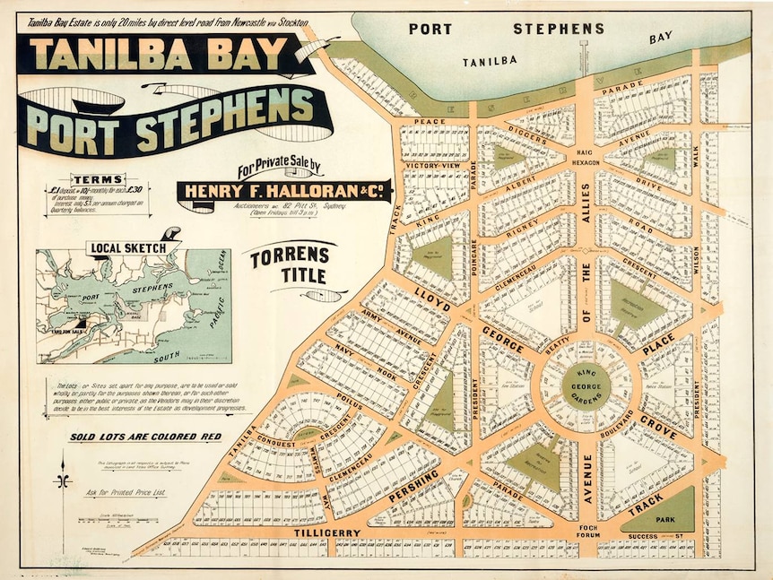 A vintage sketch of a map of Tanilba Bay estate