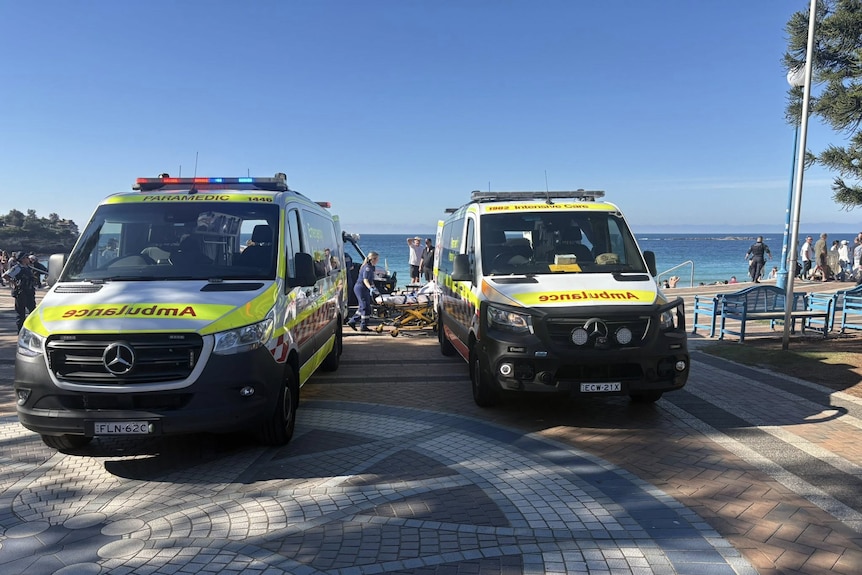 Ambulances at Coogee beach 130626 after a shark attack