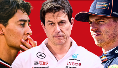 Toto Wolff, Max Verstappen, George Russell