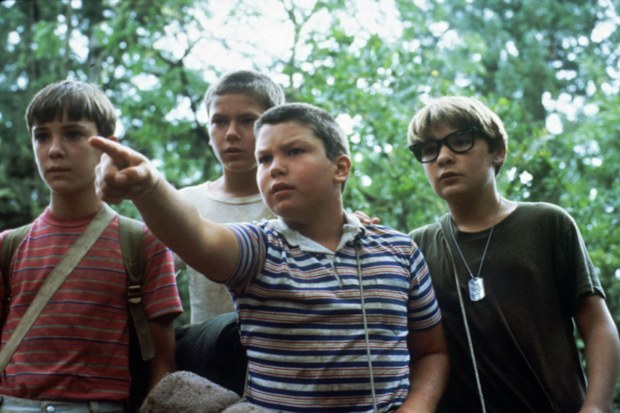 Cast members of the 1986 movie, "Stand By Me," from left, Wil Wheaton, River Phoenix, Jerry O'Connell (pointing) and Corey Feldman appear in a scene from the film in this undated promotional photo