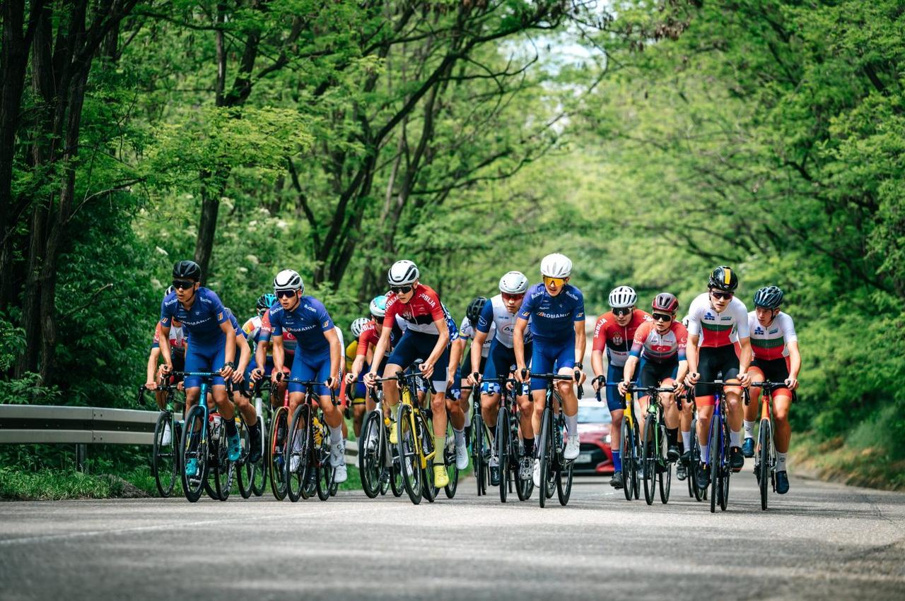 Riders climb through a rural road section during the Balkan Road Cycling Championships. (Photo via Turkish Cycling Federation)