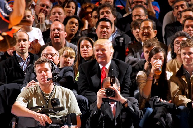 Donald Trump photographed at a New York Knicks game in 2012.