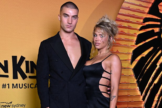 Grayson Te Moana and Tammy Hembrow attend the opening night of Disney's "The Lion King" at the Capitol Theatre on April 23, 2026 in Sydney, Australia.