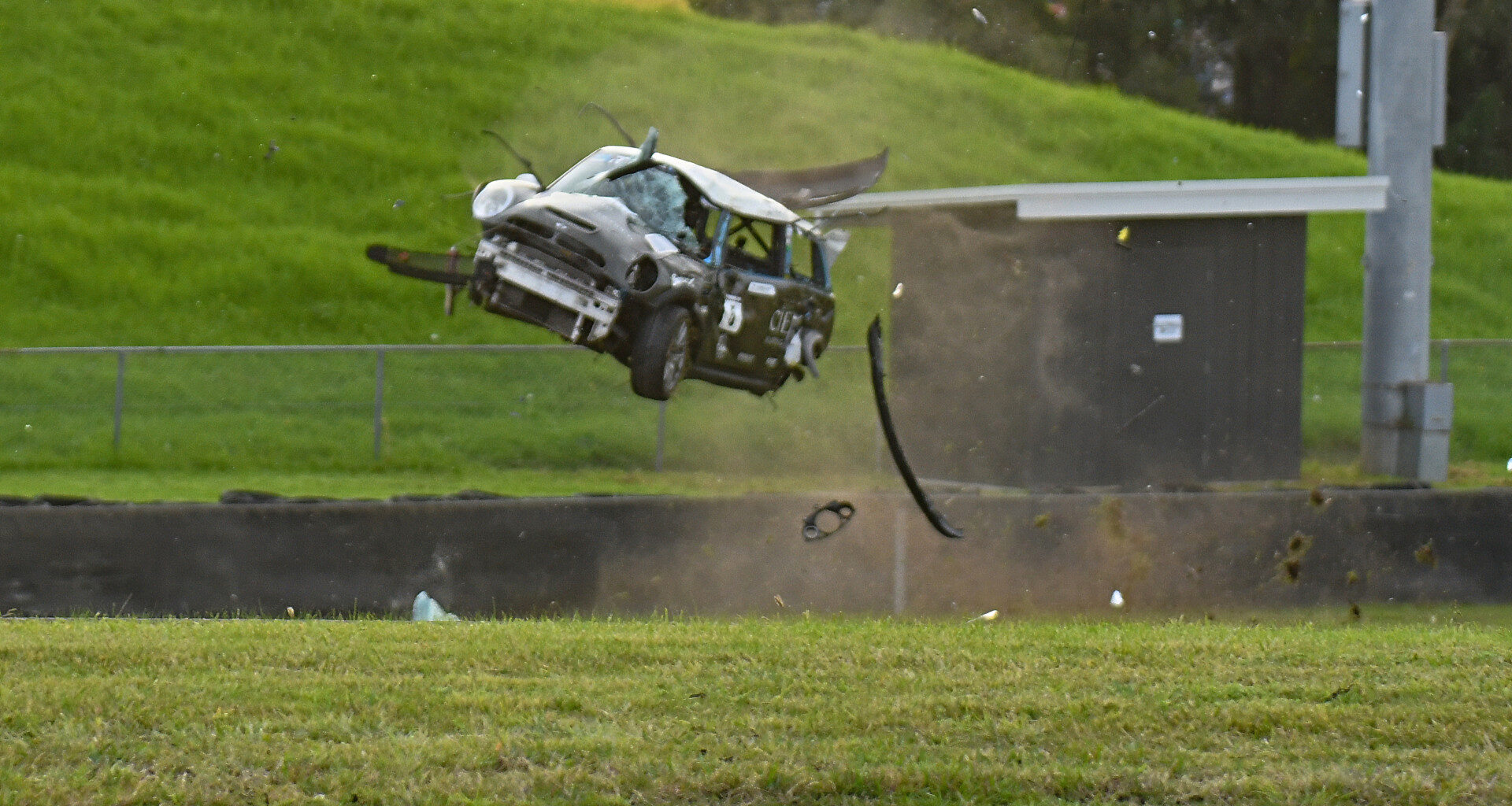 Mini racer survives sickening Sydney Motorsport Park rollover
