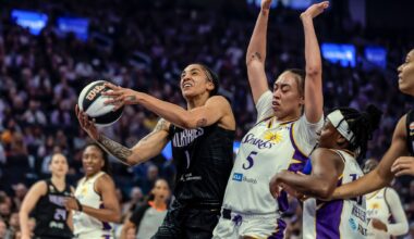 Golden State Valkyries' Gabby Williams (1) drives to the basket in the first half of a WNBA basketball game against the Los Angeles Sparks, Monday, June 15, 2026, in San Francisco. (Carlos Avila Gonzalez/San Francisco Chronicle via AP)