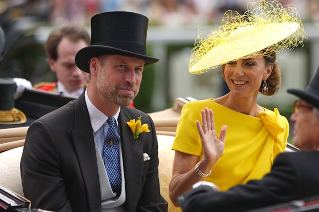 Kate, Princess of Wales and Prince William arrive in a carriage on the second day of the Royal Ascot
