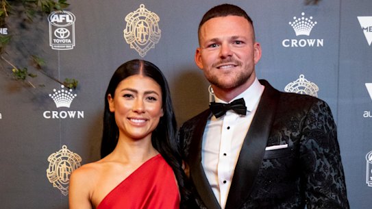 Sachi Dade and Steven May attend the 2022 Brownlow.