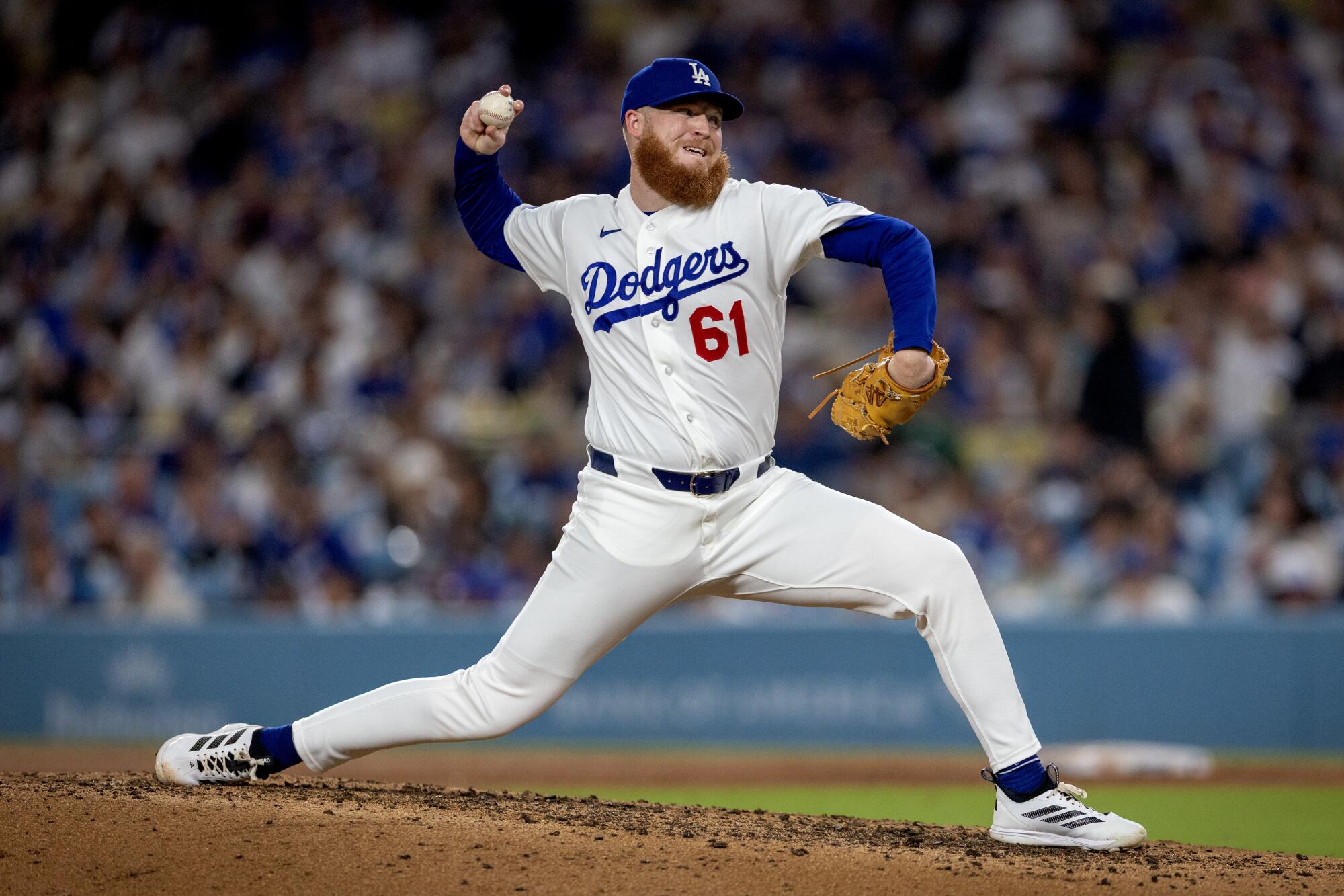Dodgers pitcher Will Klein delivers against the Tampa Bay Rays at Dodger Stadium on June 16.