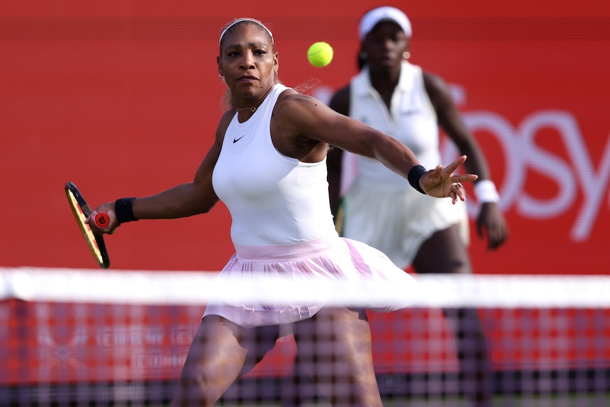 Serena Williams plays a forehand at Queen's.