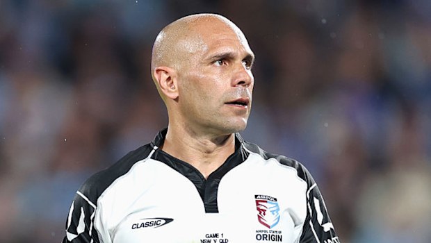 Referee Ashley Klein in action during State of Origin I,