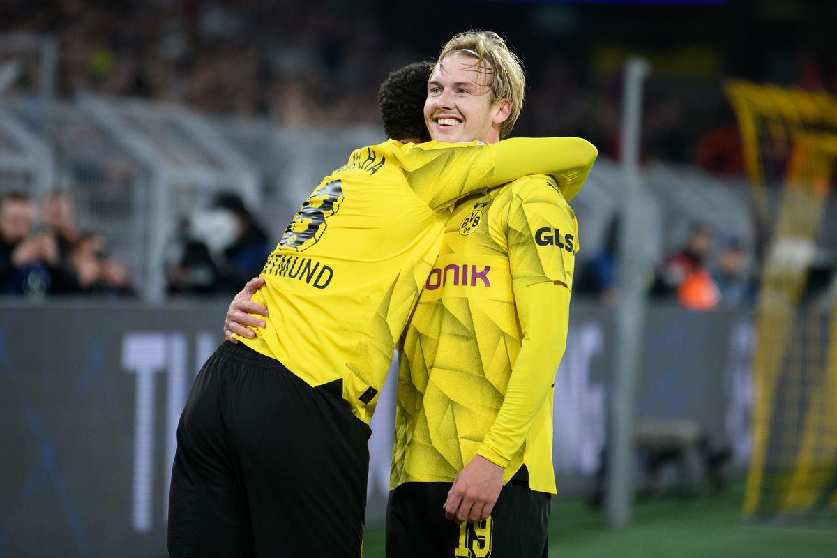 Julian Brandt celebrates scoring during Borussia Dortmund's victory over Newcastle United