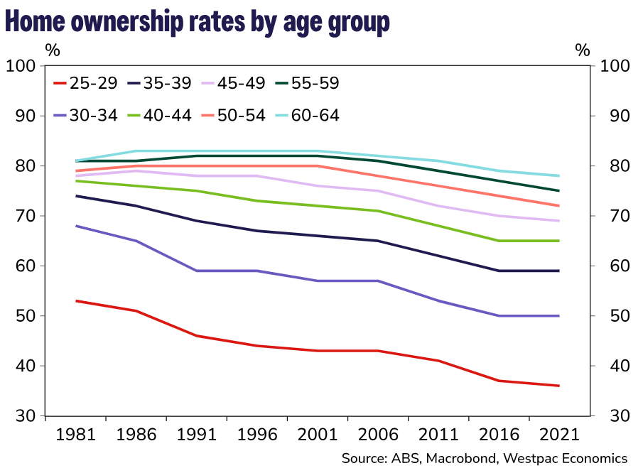 Graph showing home ownership rates by age group.