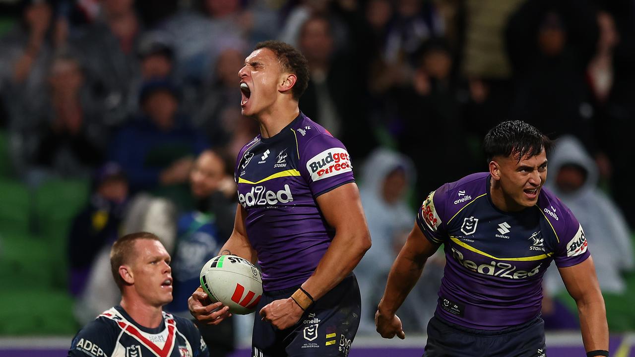 The Melbourne Storm are encouraging fans to tackle mental health together. Picture: Daniel Pockett/Getty Images
