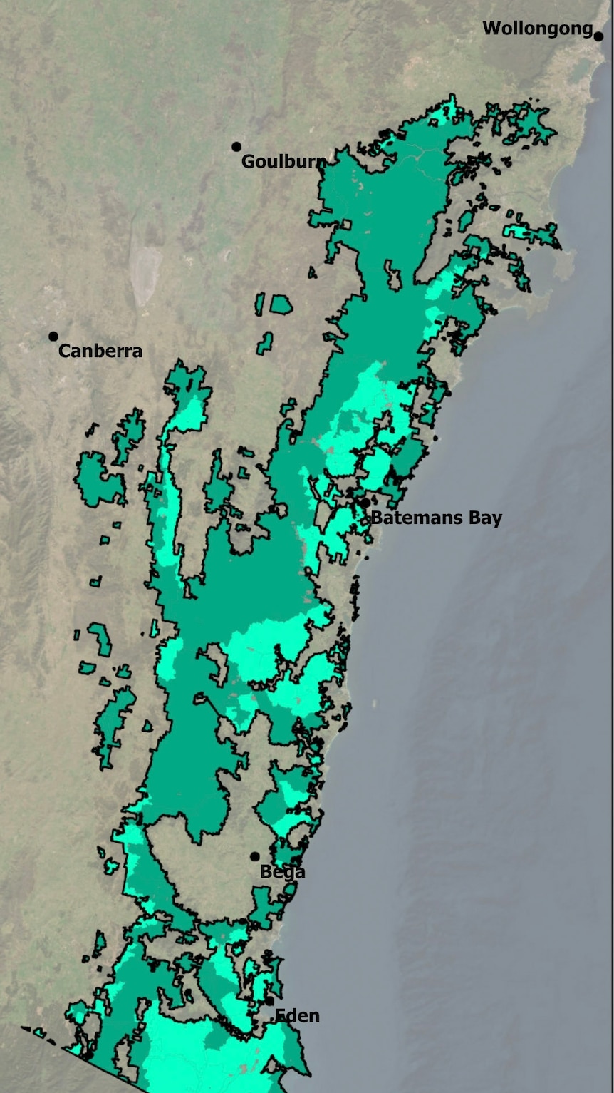 Map of the potential Great Southern Forest national park in southern NSW