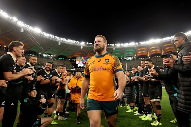 James Slipper of the Wallabies walks off the field for his final game through a guard of honour.