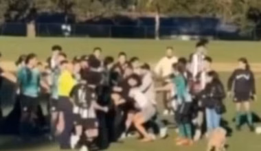 Revesby, NSW: Two men charged with affray after teen allegedly bitten during U17s soccer brawl