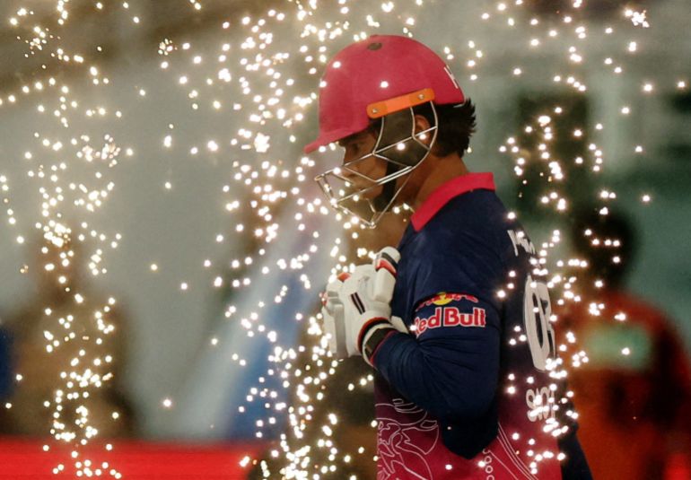 Rajasthan Royals' Vaibhav Sooryavanshi enters the ground.