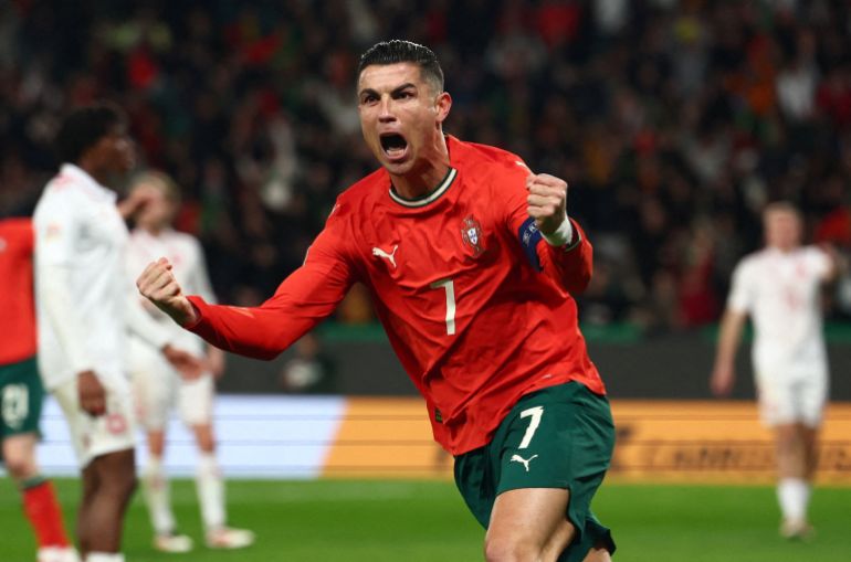 Ronaldo clenches his fists as he celebrates