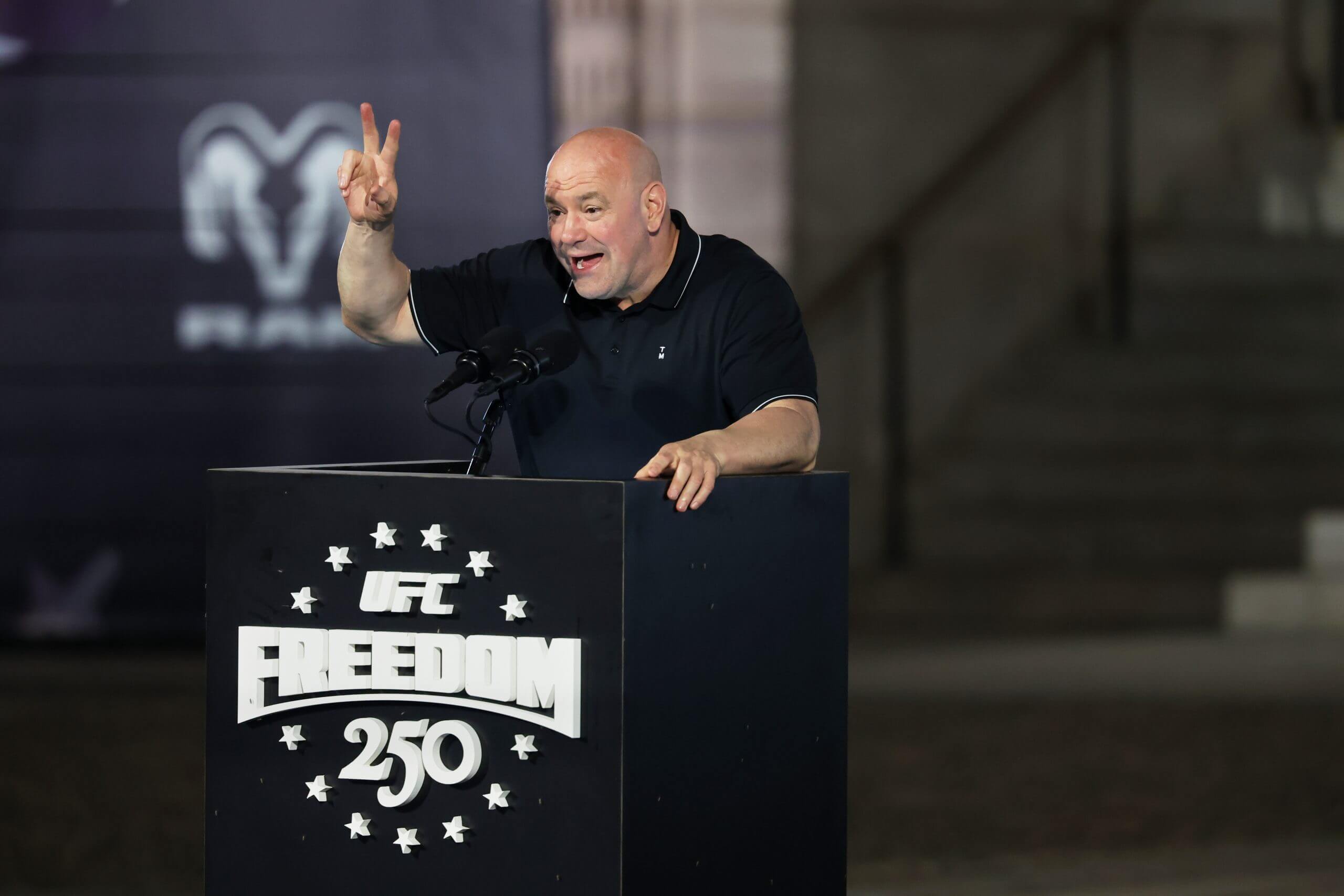 UFC president and CEO Dana White is shown during a news conference for the UFC Freedom 250 at Lincoln Memorial on Friday.