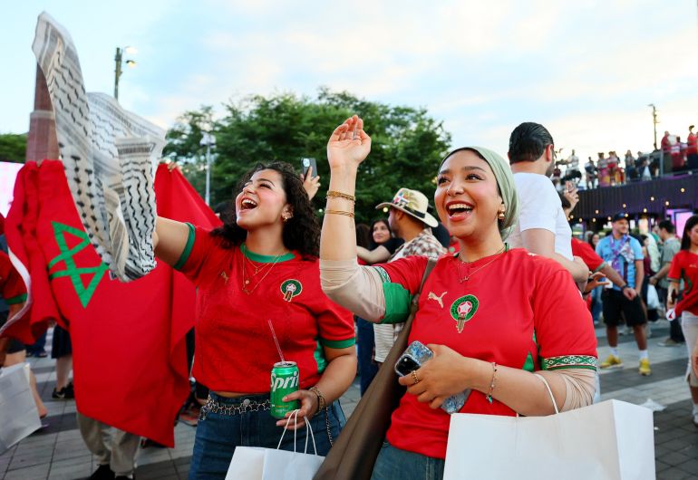 Soccer Football - FIFA World Cup 2026 - Group C - Scotland v Morocco - Fans gather in New York City - New York City, New York, U.S. - June 19, 2026 Morocco fans celebrate after the match at the Brooklyn Bridge park watch party IMAGN IMAGES via Reuters/Caean Couto