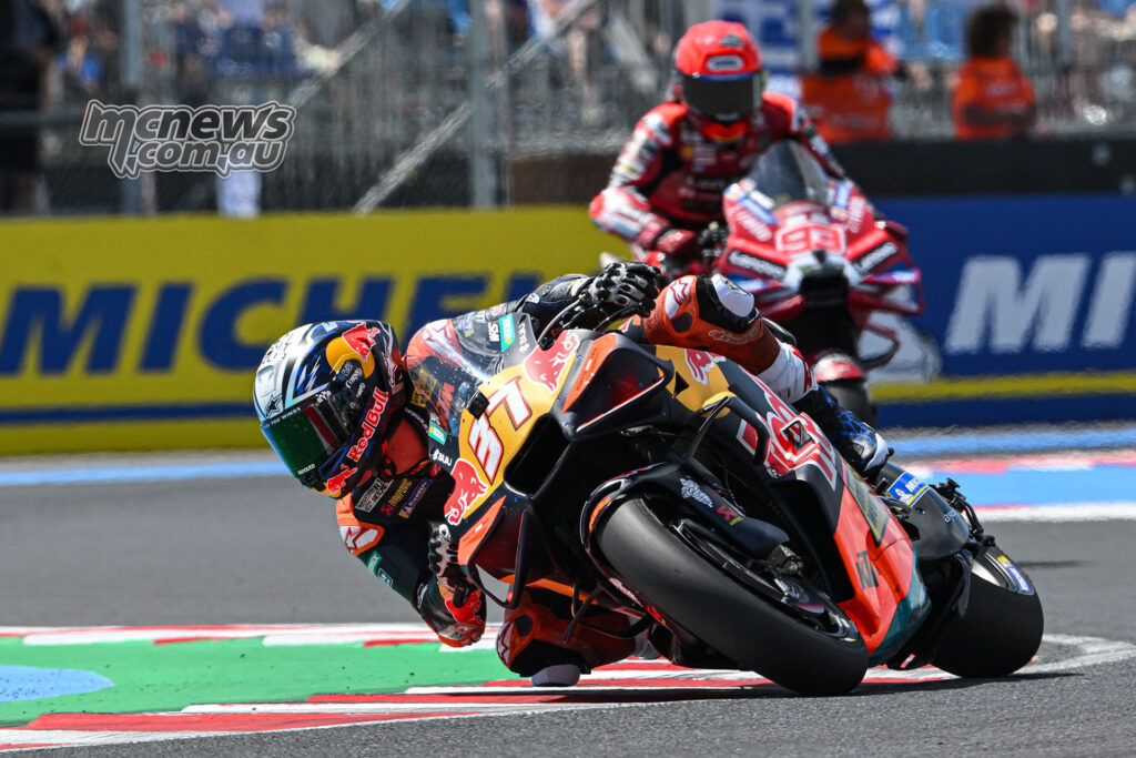 Pedro Acosta leads Marc Marquez through the esses at Balaton Park.