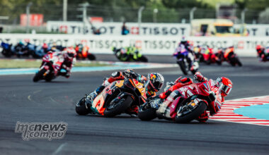 Marc Marquez leads Pedro Acosta and Francesco Bagnaia during the Hungarian MotoGP race.