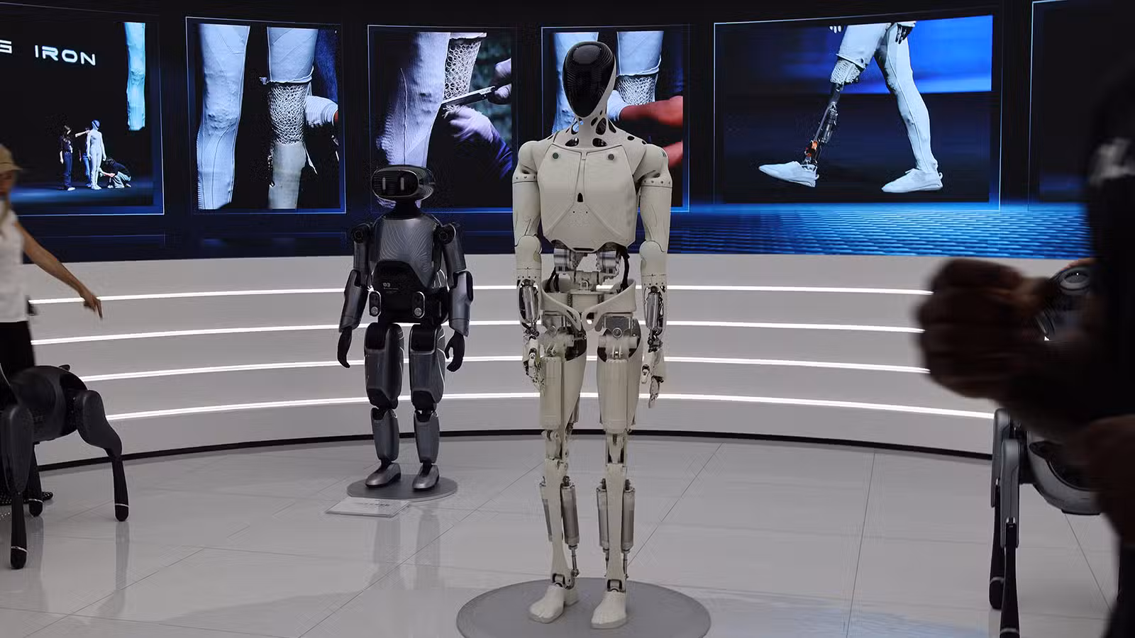The humanoid robot Iron on display at Xpeng's Guangzhou headquarters in April 2026.