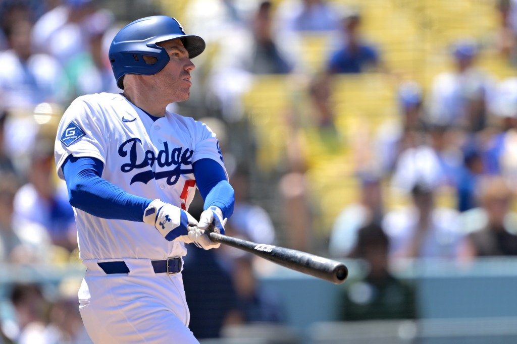 Freddie Freeman at bat for the Los Angeles Dodgers.