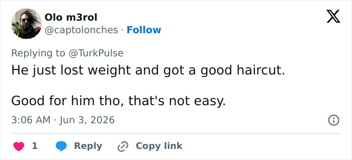 User comment noting weight loss and haircut as reasons for improved appearance User comment noting weight loss and haircut as reasons for improved appearance