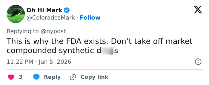 Tweet warning against off market compounded synthetic d***s Tweet warning against off market compounded synthetic d***s