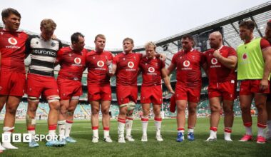 Wales players in a huddle after beating Barbarians 33-31 in an uncapped march at the Allianz Stadium in Twickenham.