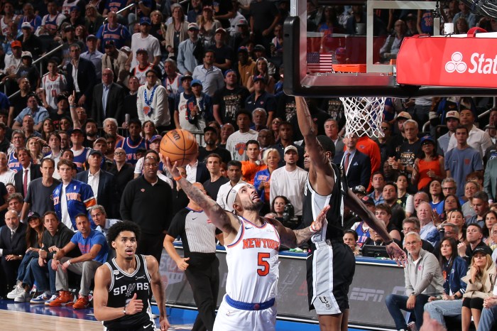 New York Knicks guard Jose Alvarado takes a shot during Game 3 of the 2026 NBA Finals vs. the San Antonio Spurs