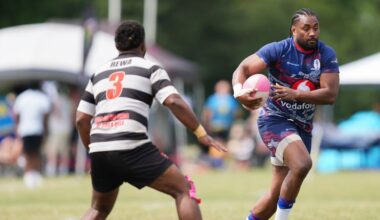 UK Armed Forces men's and women's rugby lift trophies at National Pub 7's