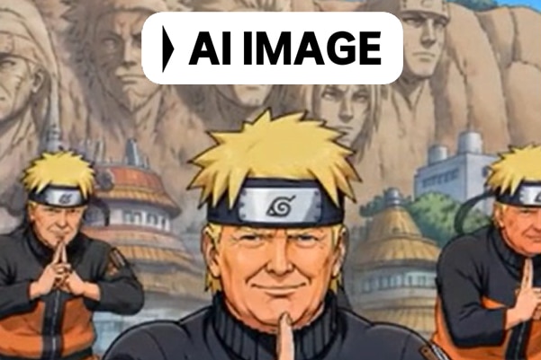 An AI image shows Donald Trump as a ninja wearing a head band and an orange track suit.