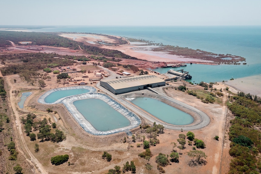 An aerial image of a port on the coast of the Gulf of Carpentaria near Borroloola.