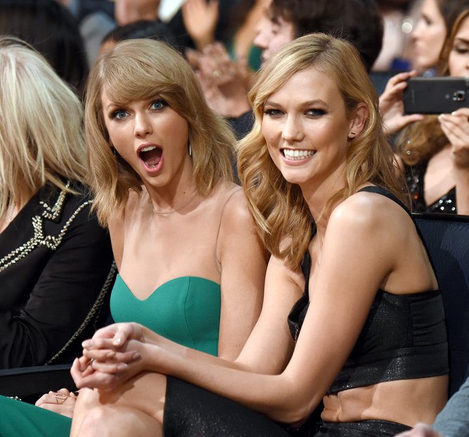 LOS ANGELES, CA - NOVEMBER 23:  Karlie Kloss and Taylor Swift attend the 2014 American Music Awards at Nokia Theatre L.A. Live on November 23, 2014 in Los Angeles, California.  (Photo by Kevin Mazur/AMA2014/WireImage)