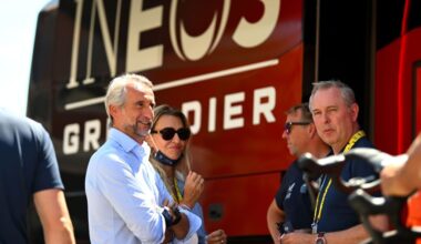 PINEROLO, ITALY - JULY 02: (L-R) Jean-Claude Blanc of France - CEO of INEOS Sport and current acting CEO of Manchester United Football Club and John Allert Chief Executive Officer (CEO) of Team INEOS Grenadiers prior to the 111th Tour de France 2024, Stage 4 a 139.4km stage from Pinerolo to Valloire / #UCIWT / on July 02, 2024 in Pinerolo, Italy. (Photo by Dario Belingheri/Getty Images)
