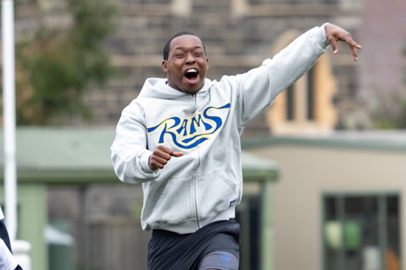 Xavier Smith at a flag football clinic in Kew this week.