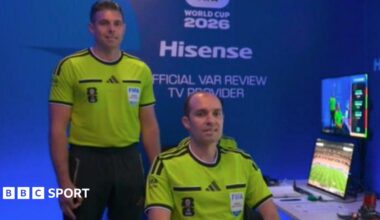 Australian referee Shaun Evans gestures during the World Cup 2026 qualifying match between Qatar and United Arab Emirates