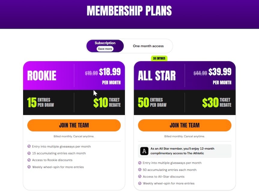 A rewards club website that has different tiers of membership with benefits.
