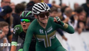 Megan Barker celebrating victory in 2023