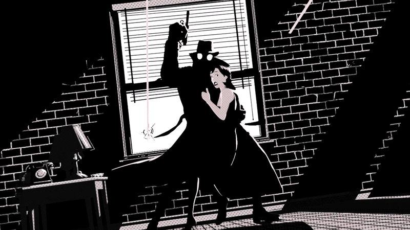Spider-Man Noir from Into the Spider-Verse in his backstory introduction.