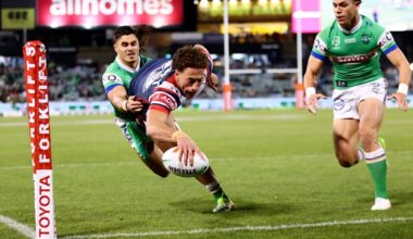 Nawaqanitawase scores hat-trick as Roosters shut out Raiders for first time
