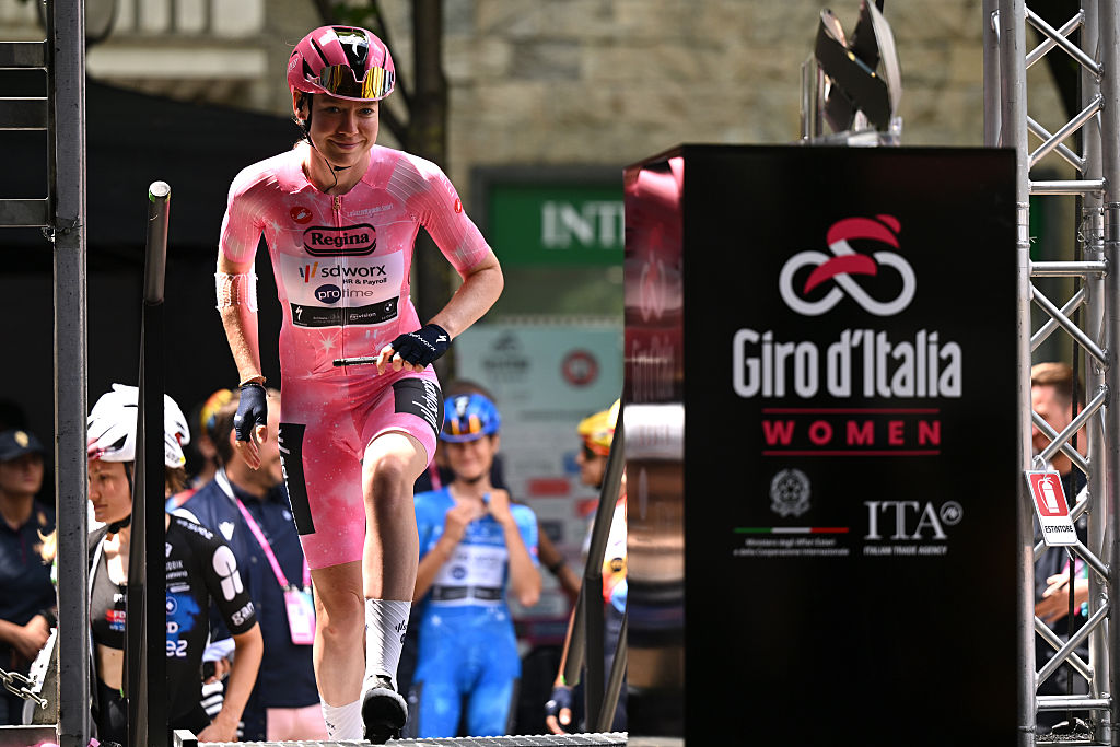 Anna van der Breggen(SD Worx - Protime) prior to stage 8 of the 2026 Giro d'Italia Women 2026, a 106km stage from Rivoli to Sestriere Italy. (Photo by Luc Claessen/Getty Images)