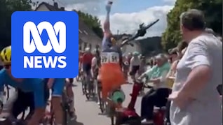 Pensioner veers into riders causing terrifying crash at Germany's LVV Saarland Trofeo