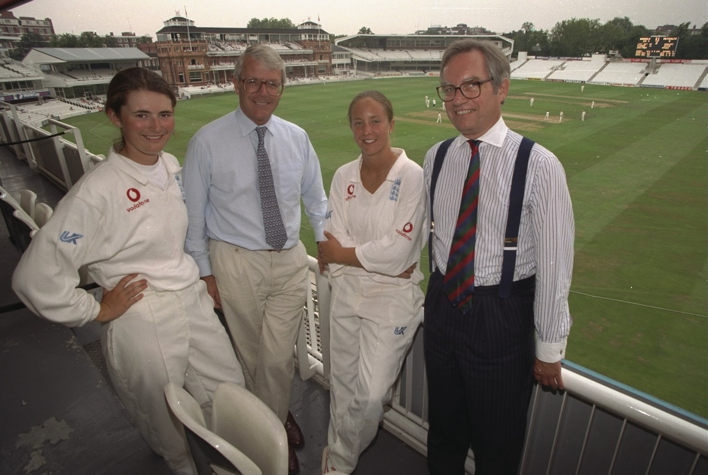 Edwards with Clare Connor, former prime minister John Major, and a Vodafone representative during the 1997 home series against South Africa Edwards with Clare Connor, former prime minister John Major, and a Vodafone representative during the 1997 home series against South Africa