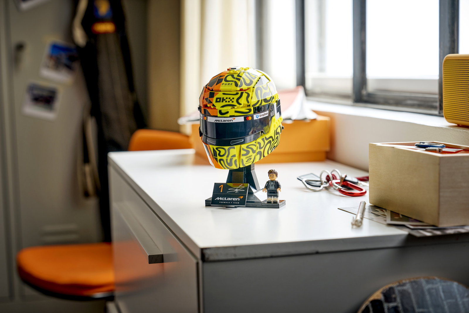 The Lando Norris-themed Lego helmet.