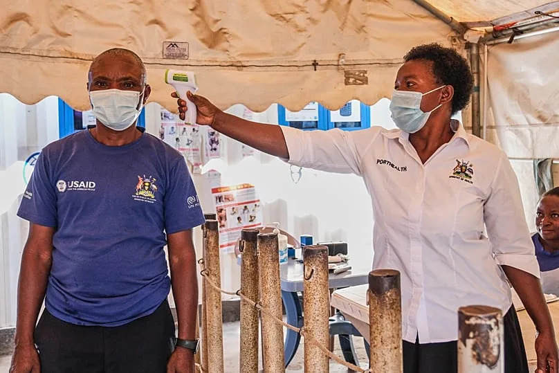 A temporary health clinic at the Mpondwe border crossing linking Uganda and the Democratic Republic of the Congo. 4 June, 2026.