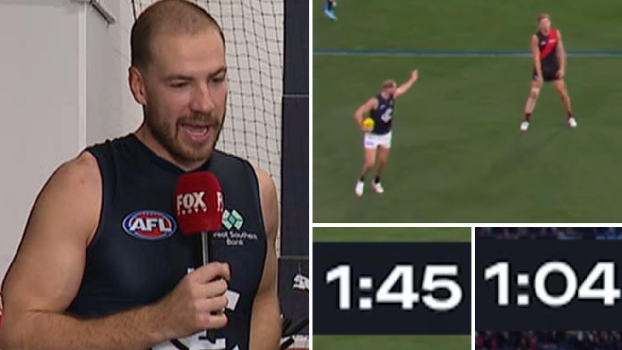 ‘Take your 30... and a bit more’: Carlton clock chaos as star uses sneaky tactic in Bombers thriller