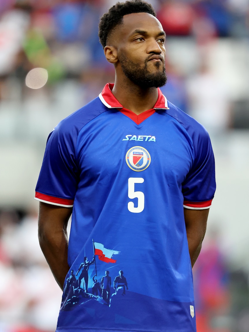 Haitian footballer Hannes Delcroix wearing jersey banned by FIFA